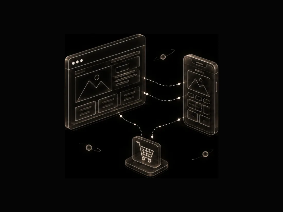 Websites and apps: a site and mobile app feeding a single checkout